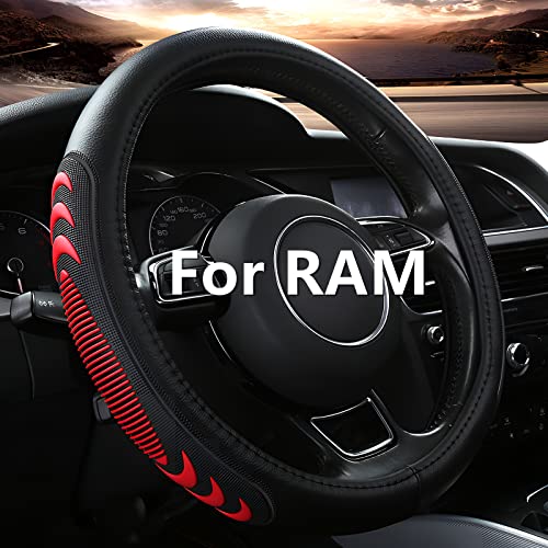 Yangday Leather Steering Wheel Cover for Dodge Ram 1500 2500 3500, 15.5-16 Inches Car Steering Wheel Cover with Anti-Slip Massage Particle (Red) - color: Red