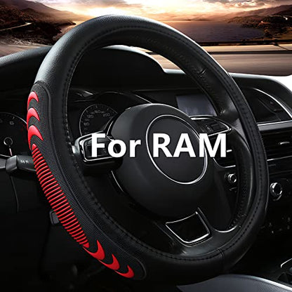 Yangday Leather Steering Wheel Cover for Dodge Ram 1500 2500 3500, 15.5-16 Inches Car Steering Wheel Cover with Anti-Slip Massage Particle (Red) - color: Red