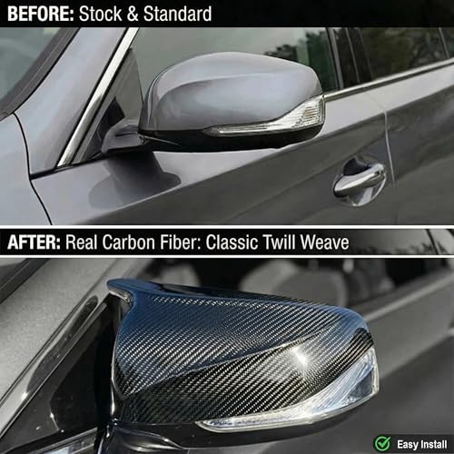 Real Carbon Fiber Side Mirror Covers Compatible with Infiniti Q50 Q50S (2014-2024), Q60 (2017-2022), Q70 (2014-2019) - Horn Style Replacement Housing Caps (Twill Carbon Fiber) - style: Twill Carbon Fiber