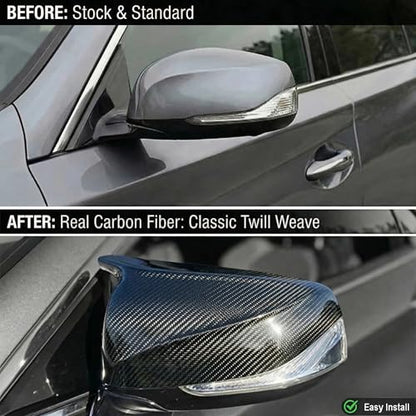 Real Carbon Fiber Side Mirror Covers Compatible with Infiniti Q50 Q50S (2014-2024), Q60 (2017-2022), Q70 (2014-2019) - Horn Style Replacement Housing Caps (Twill Carbon Fiber) - style: Twill Carbon Fiber