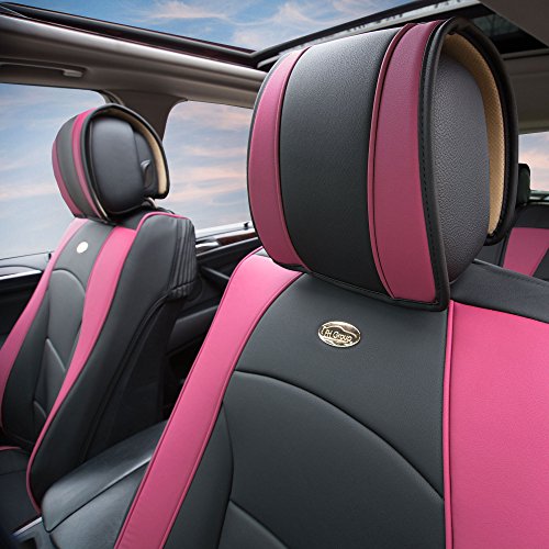 FH Group Ultra Comfort Highest Grade Faux Leather Full Set Cushion Pads Car Seat Covers for Front and Rear– Universal Fit for Cars Trucks & SUVs Pink/Black - color: Pink, style: Full Set