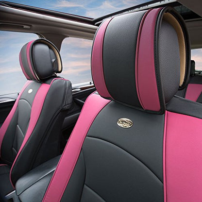FH Group Ultra Comfort Highest Grade Faux Leather Full Set Cushion Pads Car Seat Covers for Front and Rear– Universal Fit for Cars Trucks & SUVs Pink/Black - color: Pink, style: Full Set