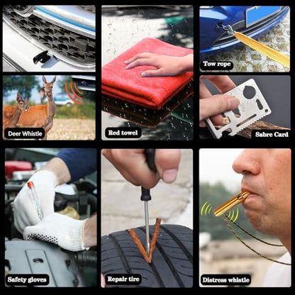 HAIPHAIK Car Emergency Roadside Kit - Roadside Assistance Emergency Kit, Car Emergency Kit with Jumper Cables, Safety Kits for Cars,Folding Shovel, Tow Rope,Car Tool Kit - size: Xxxl-04
