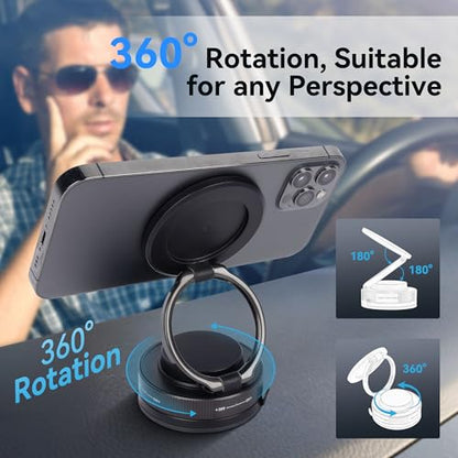 Suction Magnetic Phone Mount with 360° Rotation & Foldable Design Universal Suction Holder for Car Dashboard/Mirror Fits iPhone & All Smartphones via Magnetic Ring 826001