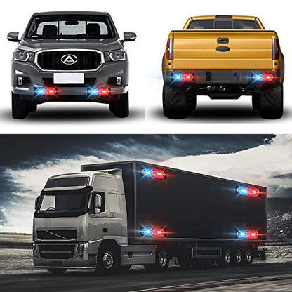 12-24V 20-LED Super Bright Emergency Strobe Warning Caution Hazard Construction Waterproof Flashing Strobe LED Light Bar Surface Mount for Car Truck SUV Van (Red Blue) - color: Red&Blue