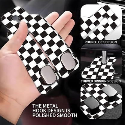 Car Headrest Purse Hanger Black and White Checkered 1 Pack Bag Purse Holder for Car Premium Leather Double Metal Hook for Handbags, Grocery Bags and Phones - color: Black and white checkered