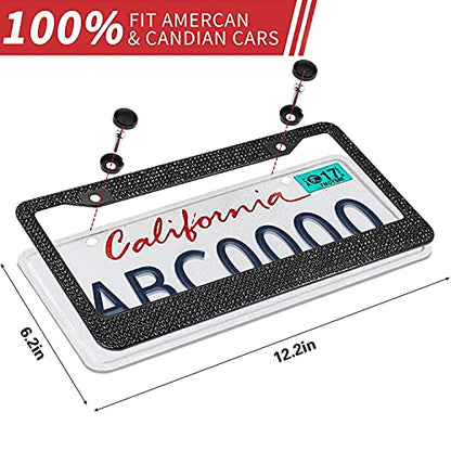 Bling License Plate Frame for Women,Sparkle Crystal Bedazzled Rhinestone License Plate Frames with 1400pcs Rhinestones, Handcrafted Crystal Premium Stainless Steel Frame with Screw Caps (Black) - color: black,bling