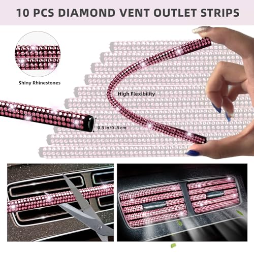 NBTEPEM 27-Piece Bling Car Accessories Set - Universal Fit Steering Wheel Covers, License Plate Frames, Phone Holder, Car Fast Charger, Coasters (Pink) - color: Pink Diamond