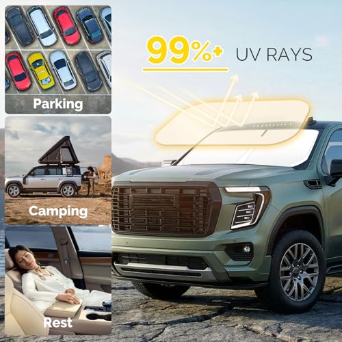 Windshield Sun Shade Compatible with 2019-2025 2026 Chevy Silverado GMC Sierra 1500 2500 3500 Accessories Sun Visor for Front Window Sun Shade Cover Foldable Blocks UV Rays Keep Car Cooler - size: For 2019-2026 Gmc Sierra/Silverado 1500 2500 3500