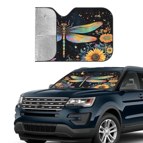Floral Dragonfly Car Sun Shade Windshield Sunshade Foldable Front Window Shield Cover for Truck SUV - color: Blue9