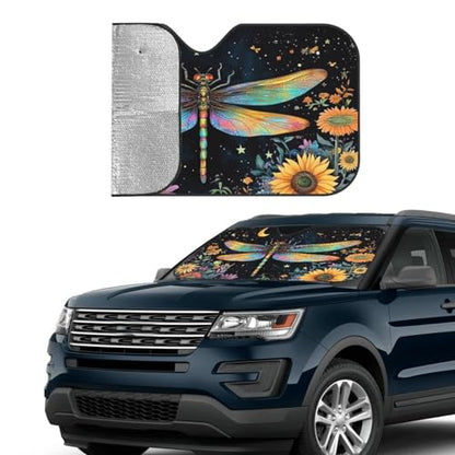 Floral Dragonfly Car Sun Shade Windshield Sunshade Foldable Front Window Shield Cover for Truck SUV - color: Blue9