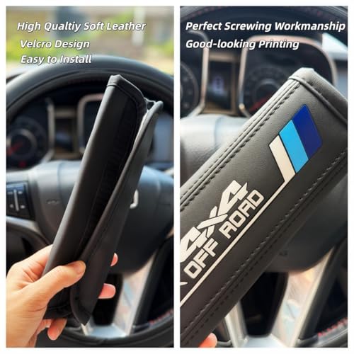 2PCS Tri-Color Mountain 4x4 Offroad Leather Car Seat Belt Shoulder Pads Seatbelt Cover Compatible with Toyota Tacoma 4Runner Tundra Rav4 Highlander TRD Accessories for Men Women (Blue) - color: Blue