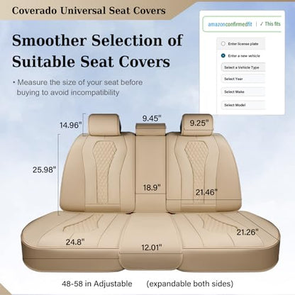 Coverado Automotive Seat Covers, Back Car Seat Cover, Rear Seat Cover, 3-Pieces Luxury Car Seat Cushion, Beige Seat Cover Seat Protector Universal Fit Most Cars - color: Beige, size: Back Seat Cover