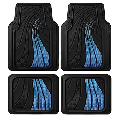 Road Comforts Car Floor Mats Full Set – Front & Rear Car Floor Mats with Aluminum Design, Anti-Slip Backing, All-Weather Protection, Trim-to-Fit Car Mats for Most Sedans, SUVs & Vans - - Blue - color: Blue