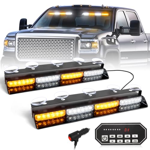 HLauto 604N Emergency Dash Strobe Lights: 2x16.8 inch Amber White Security Light w/Take Down, 48 LED Safety Flashing Warning Hazard Interior Windshield Light Bar for Truck Vehicle - color: #01 Amber / White