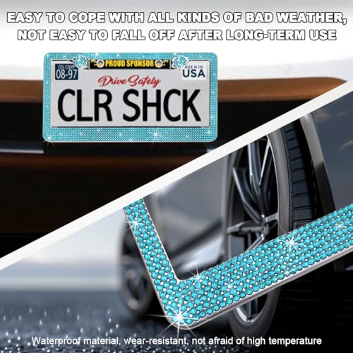 DXNQ Bling License Plate Frame, Sparkly Rhinestone Diamond License Plate Cover with Crystal Screws Caps, Glitter Crystal Stainless Steel License Plate Holder for Women, Car Accessories (Blue) - color: Blue