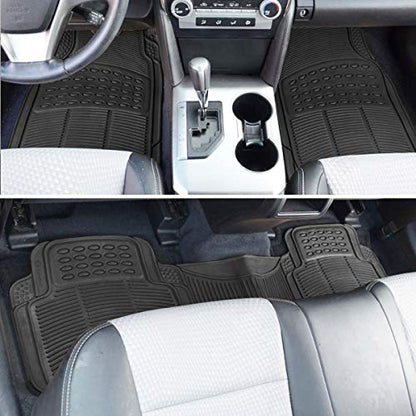 VaygWay Universal 3 Piece Heavy Duty Front and Rear Black Rubber Floor Mats - Premium Quality Trimmable Universal Fit All Weather Protection Floor Mats for Car Van SUV Truck - style: Front and Rear Car Floor Mat