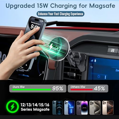 Kaishengyuan Wireless Charger Magnetic Vent Phone Mount Compatible with 2021-2026 Ford F-150, 2023-2026 Super Duty F250/F350/F450, Metal Phone Holder Cradles Bracket Stand with Arm for All Smartphone - style: Charging-Magnetic