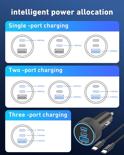USB C Car Charger, 3-Port 67W Dual USBC & USB-A Car Phone Accessories Fast Power Adapter Cargador Carro PD/QC Cigarette Lighter for iPhone 17/16/15, iPad, Samsung Galaxy S25/S24, Android, 2-Pack - style: 2-Pack