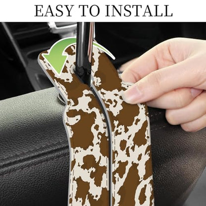 PU Leather Car Seat Hook, Storage Headrest Hanger, Cute Car Backseat Organizer, Car Hooks For Purses and Bags Brown Cow Print - color: Brown Cow Print