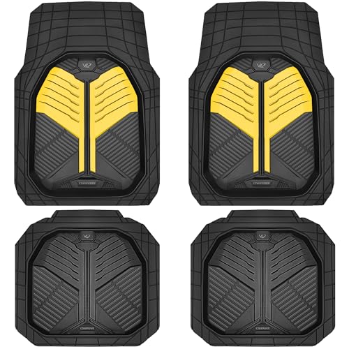 CAR PASS Heavy Duty Rubber Car Mats, Deep Dish Car Floor Mats All Weather, Car Mats Full Set 4-Piece Trim to Fit for Sedans SUVs Trucks, Waterproof Anti-Slip Automotive Mats, V12 Black and Yellow - color: Black and Yelllow