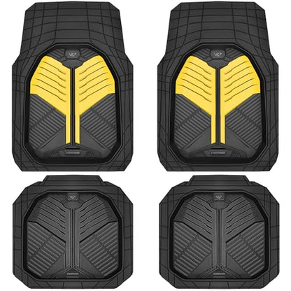 CAR PASS Heavy Duty Rubber Car Mats, Deep Dish Car Floor Mats All Weather, Car Mats Full Set 4-Piece Trim to Fit for Sedans SUVs Trucks, Waterproof Anti-Slip Automotive Mats, V12 Black and Yellow - color: Black and Yelllow