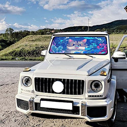 Cat Butterfly Car Shade Front Windshield Sun Shade Foldable Car Shade Umbrella Keep Vehicle Cool for Most Vehicles Foldable Windshield Umbrella Sun Visor - color: Cat Butterfly