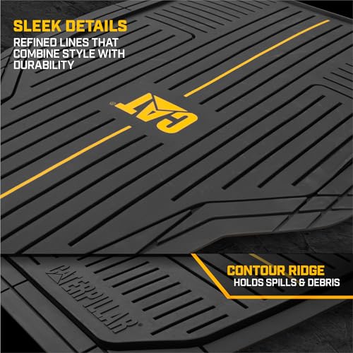 CAT® Signature™ Heavy-Duty 3-Piece All Weather Floor Mats for Cars, Trucks & SUVs – Trim-to-Fit Rubber Car Mats Full Set, Waterproof Automotive Floor Mats, Interior Accessories & Car Rug Protection - style: Cat Signature - Universal 3pc Mats