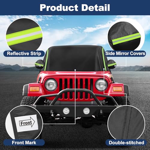 QUNSUNUS Cab Cover for Jeep YJ TJ 2 Door, Half Car Cover with Cotton Liner, All Weather Waterproof Rain Cover with Straps for Wind, Sun, UV and Dust Protection - size: For Jeep Yj/Tj 2 Door