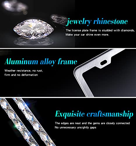 2 Pack Bling License Plate Frames for Women with High End Ribbon Gift Box,Rhinestone Sparkly Diamond License Plate Holder, Handcrafted Crystal Premium Stainless (White Gem) - color: white 2pcs