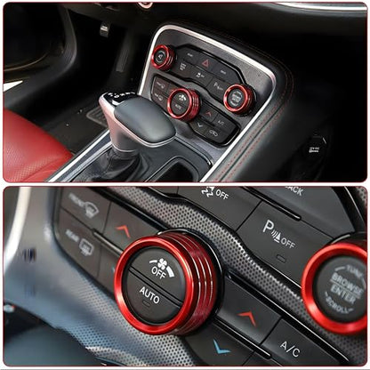 Air Conditioner Switch Button Knob Cover, Car Interior Accessories Radio Volume Control Knob, Aluminum Alloy Trim Rings Compatible with Dodge Challenger Durango 2015-2022 - color: Orange