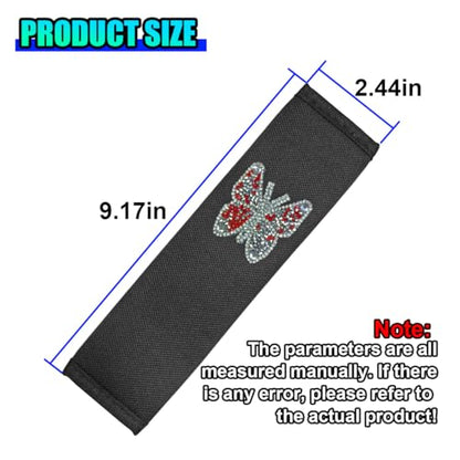 2PCS Bling Car Seat Belt Covers, Polyester Fiber Vehicle Seatbelt Cushion Pad Protector, Butterfly Safe Strap Cover Pad, Comfort Car Seat Belt Shoulder Pads Accessories, Universal Fit (Black/Red) - color: Black/Red
