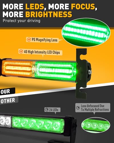 HLauto 1002L Emergency Strobe Traffic Advisor Light Bar: 40 LED Dash Safety Warning Flashing Light, Front/Rear Windshield Visor for Construction Vehicle, Tow/Plow Truck (2x10.7inch, Amber Green) - color: #03 Amber/Green