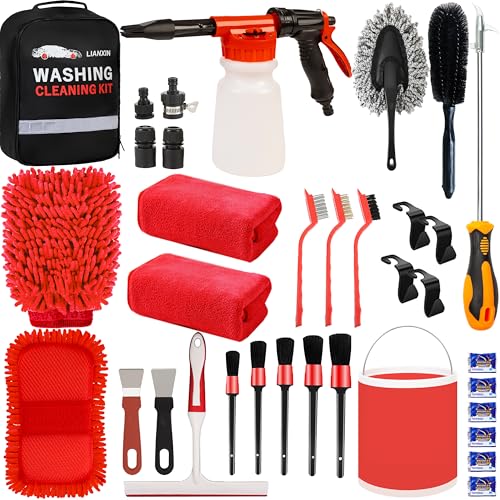 LIANXIN Car Wash Kit - Car Cleaning Kit,Car Wash Kit with Foam Gun, Microfiber Sponge and Towels,Tire Brush, Collapsible Bucket,Car Wash Foam Gun - size: XXL-30