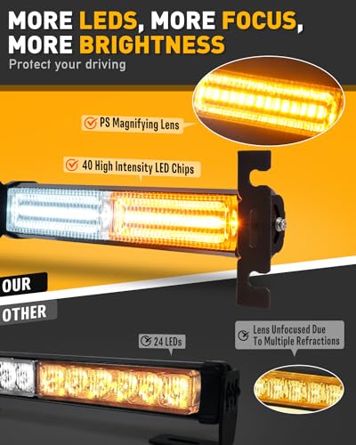 HLauto 1002L Emergency Strobe Traffic Advisor Light Bar: 40 LED Dash Safety Warning Flashing Light, Front/Rear Windshield Visor for Construction Vehicle, Tow/Plow Truck (2x10.7inch, Amber White) - color: #01 Amber/White