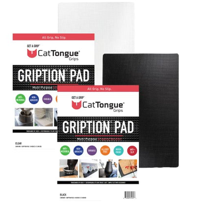 CATTONGUE GRIPS Non-Adhesive Anti-Slip Mat - Multi-Purpose Non-Slip Pad for Countertops, Desks, Tables & Workspaces - Ideal Desk Mat, Drawer Liner, Laptop Pad & More (Black & Clear, 8” x 12”) - color: Black & Clear