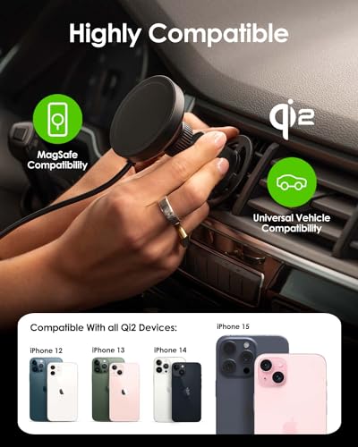 Mophie Qi2 snap+ Magnetic Wireless Charging Vent Mount - Fast 15W Qi-Enabled Charger for iPhone 17/16/15/14/13/12, Universal Car Compatibility, 30W Car Charger Adapter Included, USB-C, Black