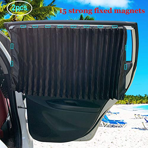 Ovege Car Window Shade - Side Window Sun Shade Curtain, Pleated Silky UV Protection Privacy, Baby Suction Magnetic (Black-Opaque, Back Seat 2pcs) - color: Black-Opaque, size: Back Seat 2pcs