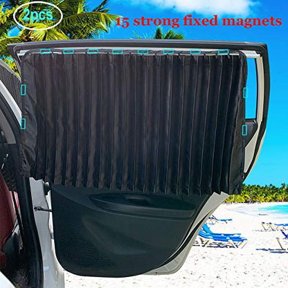 Ovege Car Window Shade - Side Window Sun Shade Curtain, Pleated Silky UV Protection Privacy, Baby Suction Magnetic (Black-Opaque, Back Seat 2pcs) - color: Black-Opaque, size: Back Seat 2pcs
