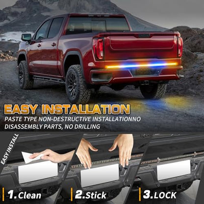 XRIDONSEN 60 inch Amber Blue Truck Tailgate Strobe Lights Strip 360 LED Tail Light Bar Flashing Warning Hazard Safety Rear Emergency Lights for Tow Plow Trucks Construction Vehicles Pickup Trailer - color: Amber/Blue