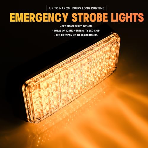 BooYu Amber Magnetic Flashing Strobe Light/w Controller, Battery Operated Rechargeable LED Safety Beacon Lights, Mini Portable Emergency Warning Light Bar for Vehicles, Trucks, Car 2-Pcs - color: 2pcs Amber/Amber