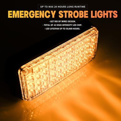 BooYu Amber Magnetic Flashing Strobe Light/w Controller, Battery Operated Rechargeable LED Safety Beacon Lights, Mini Portable Emergency Warning Light Bar for Vehicles, Trucks, Car 2-Pcs - color: 2pcs Amber/Amber