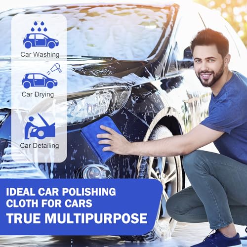 Tallew 12 Pcs Microfiber Towels for Cars, 800 GSM Plush Drying Cleaning Cloth Bulk, 16 x 16 Inch Thick Absorbent Wash Detailing Towels for Car Polishing, House, Kitchen Cleaning(Gray and Blue) - color: Gray and Blue