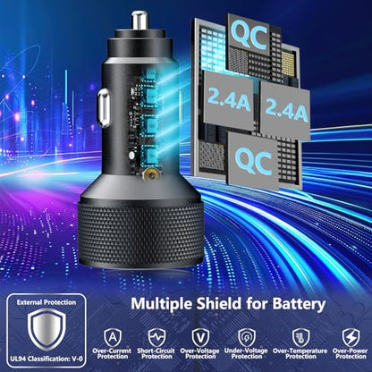 USB Fast Car Charger, Stuffcool 60W 2USB-A + 2QC3.0 Car Power Adapter 4-Port Car Charge Cigarette Lighter USB Charger Car Carplay Charger for iPhone 17 17 Pro 16 15 14 13 12/Galaxy S26 S25/Pixel/iPad - color: Matte Black