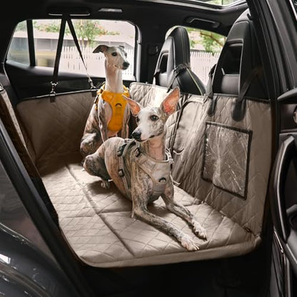 FUNNY FUZZY Dog Car Seat Cover, Back Seat Extender for Dogs - 420Lb Hard Bottom Waterproof Pet Car Seat Cover, 600D Heavy Duty Pet Hammock with Non-Slip Bottom for Cars, SUV, Trucks - color: Taupe