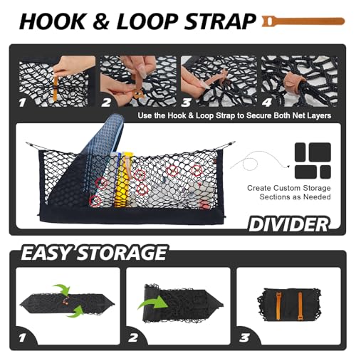 Muslogy Truck Bed Cargo Net Trunk Netting Compatible with 2021-2025 2026 Jeep Grand Cherokee L (3-Row GCL) Accessories, Pickup Cargo Organizer SUV Sedan Storage Net w/Heavy Duty Carabiners - style: 2021+ Grand Cherokee L (3-Row)