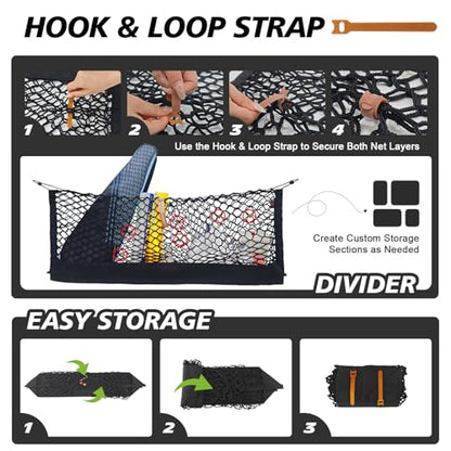 Muslogy Truck Bed Cargo Net Trunk Netting Compatible with 2021-2025 2026 Jeep Grand Cherokee L (3-Row GCL) Accessories, Pickup Cargo Organizer SUV Sedan Storage Net w/Heavy Duty Carabiners - style: 2021+ Grand Cherokee L (3-Row)
