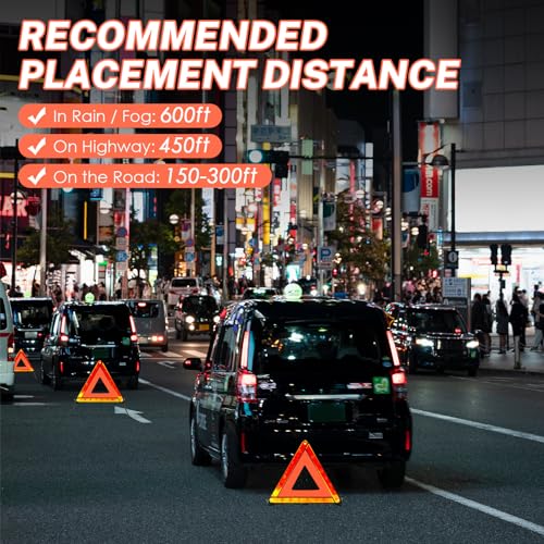 NATGAI 3 Pack Emergency Warning Triangles, Reflective Roadside Safety Triangle Kit with Storage Case, Foldable Hazard Reflective Triangles for Vehicles, Car Breakdowns, and Roadside Emergencies