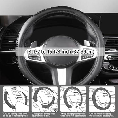 AUTOYOUTH Bling Steering Wheel Cover - Crystal Studded Rhinestone Non-Slip Breathable Design for Women/Girls, Universal Fit 14.5-15 Inch Black - color: BLACK
