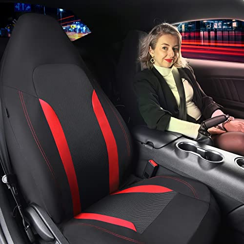 CAR PASS Bucket Car Seat Cover, Breathable 3D Air Mesh-100% Sporty Fabric Front Seats, Airbag Compatible, Universal Fit Automotive SUV Truck Sedan Vans Women, High Back Two Front 2 Piece, Black Red - color: Black Red, size: Two Front Seats